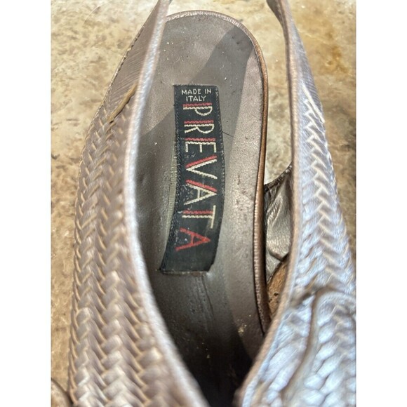 2 PREVATA Vintage 80s Pewter & Bronze Leather Woven Bottega Vibe Sandals 7 - Picture 2 of 7